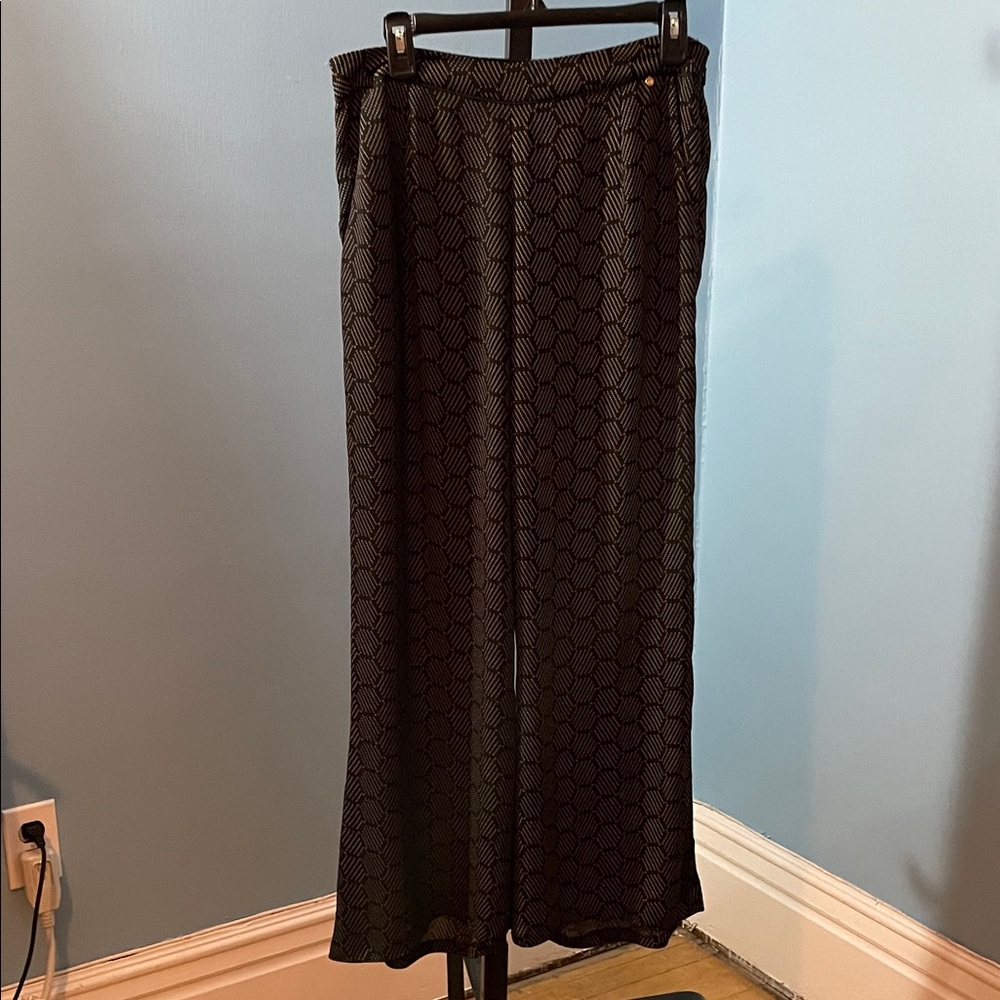 Anthropologie Harlyn Black Honeycomb Patterned Wide Leg Palazzo Pants